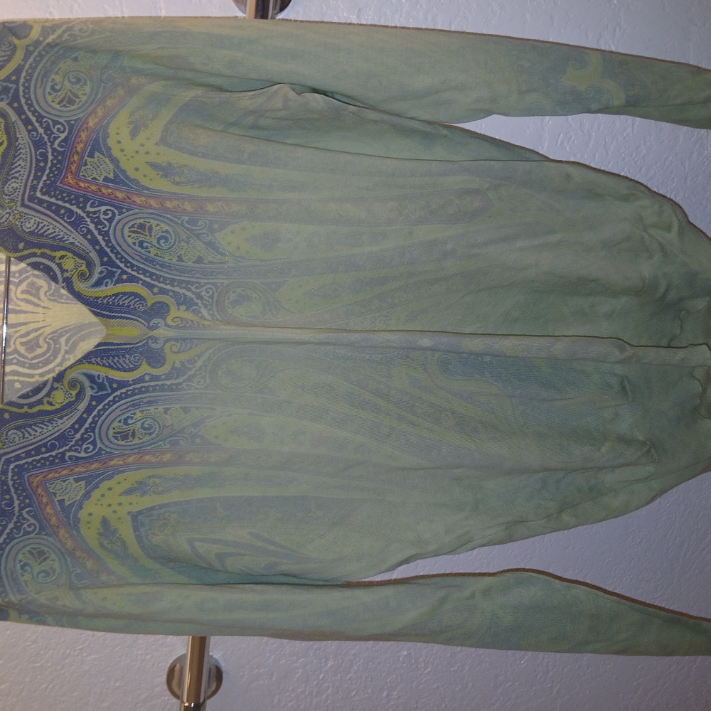 Etro Artistic Green and Blue V-Neck Sweater